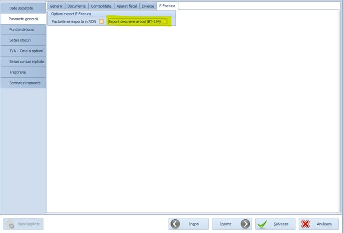 export descriere articol